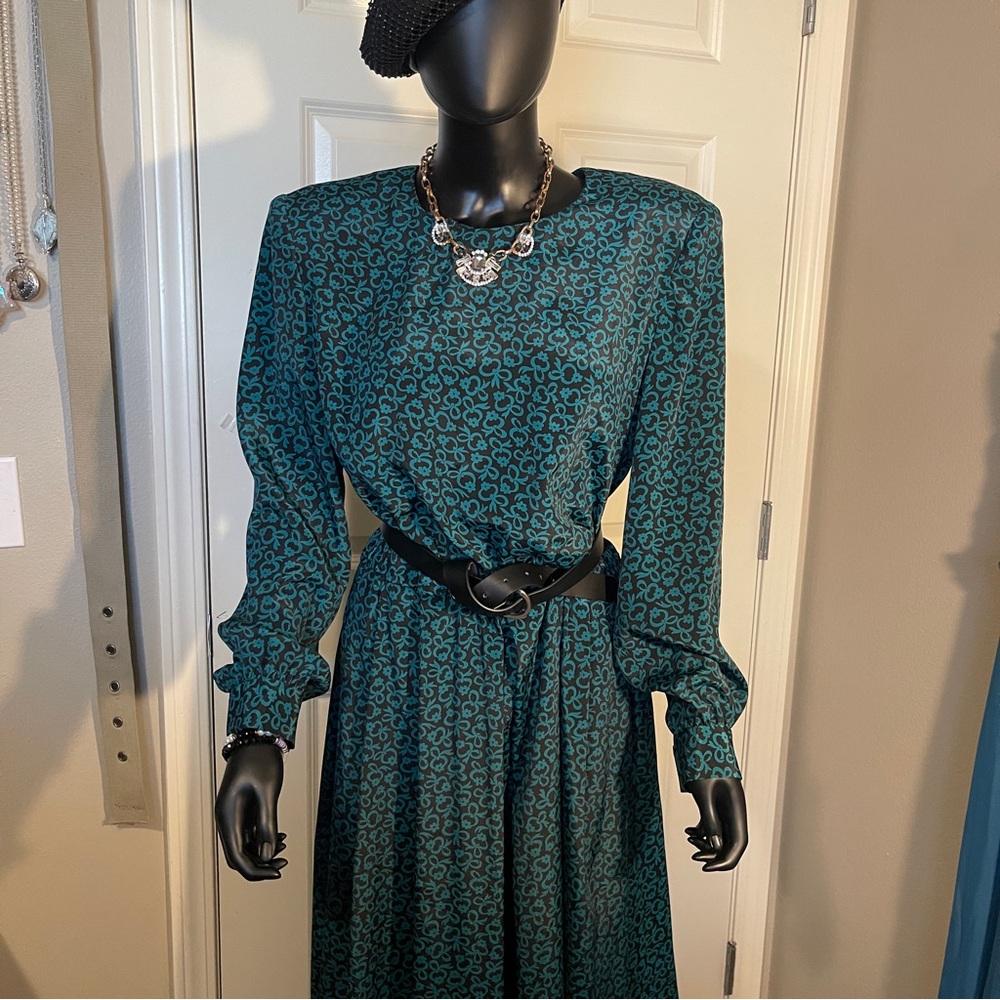 Talbots | Vintage Teal and Black Floral Dress